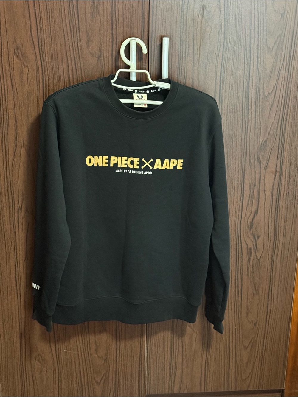 AAPE x One Piece Black Crewneck Sweater with Yellow Logo